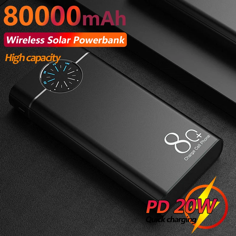 power bank portable charger Aluminum Alloy Case Portable 80000mAh Power Bank Fashion Roulette Display External Battery Is Suitable for Iphone Xiaomi Samsung anker powercore 20000