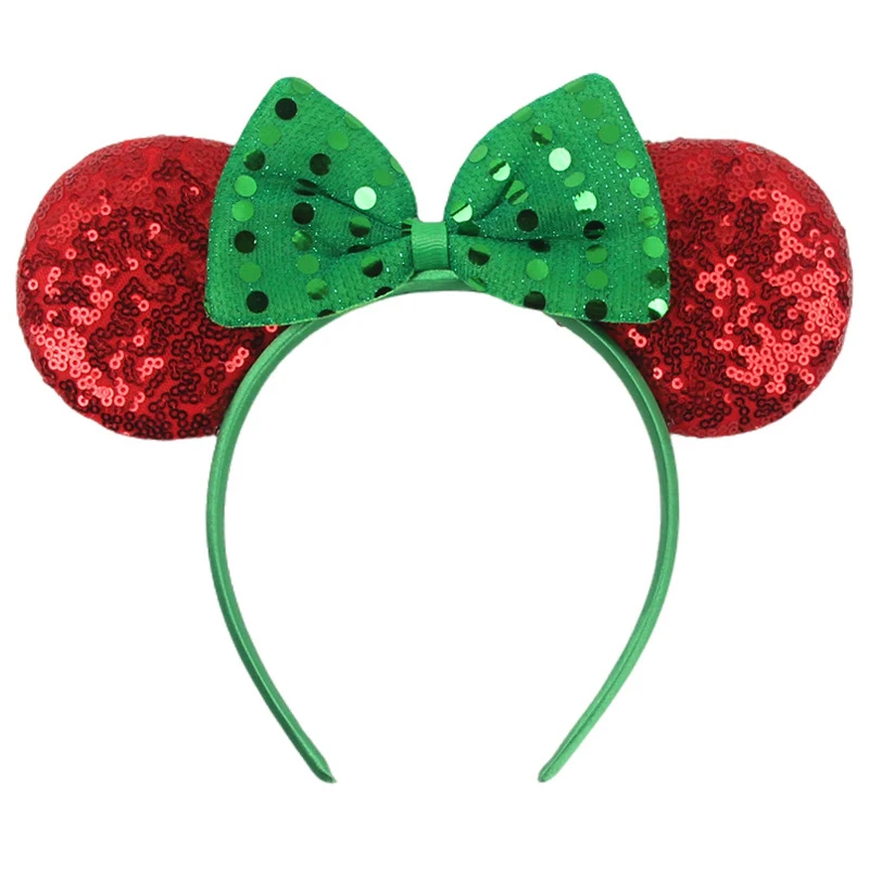 Christmas Mickey Headband Sequin Bow Ear Hair Accessories Snowman Christmas Party Dress Up Headdress
