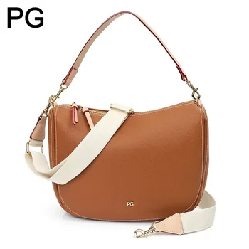 Borsa Hobo PG con Doppia Cerniera e Tracolla Staccabile, Logo in Metallo, Moda Casual per Lavoro e Uso Quotidiano