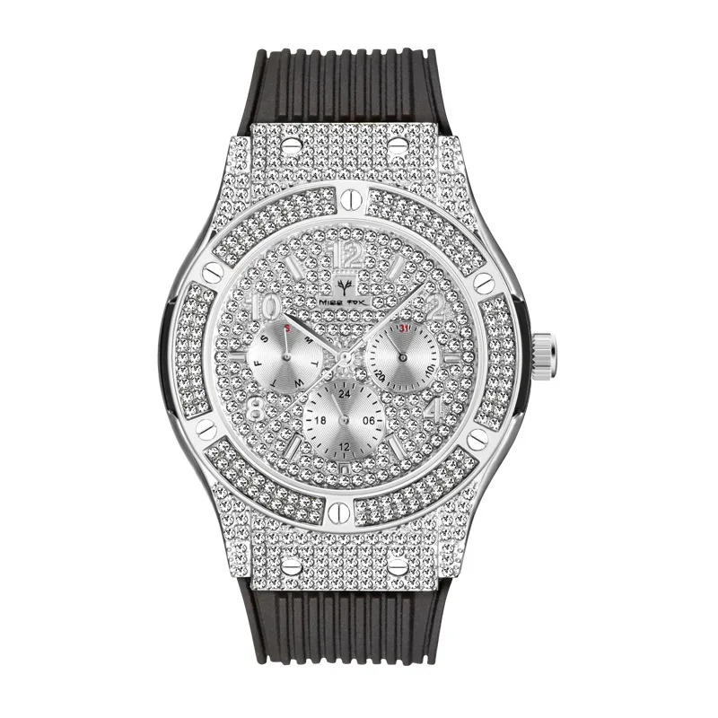 glass diamond men's watches men luxury wristwatches Silicone quartz diamond watch