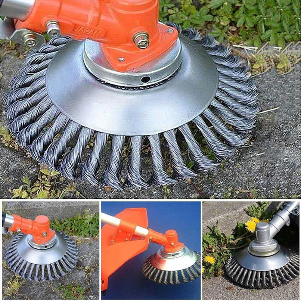 6/8 Inch Weed Brush Cutter Head Lawn Mower Universal Grass Trimmer Head Steel Wire Wheel Brush Disc Garden Trimmer Heads