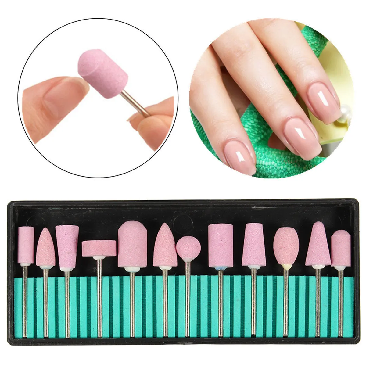 Abrasive Polishing Mounted Stone 12Pcs For Rotary Tools Grinding Stone Wheel Head Tools 2.35mm Shank Mini Nail Drill Bit Set