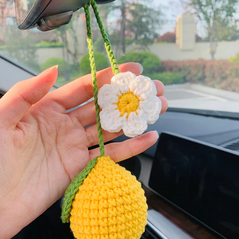 Kawaii Waffle Flower Car Mirror Hanging Accessories, Crochet Flower Car  Rear View Mirror Accessories, Car Mirror Charm Hanging D - Ornaments -  AliExpress