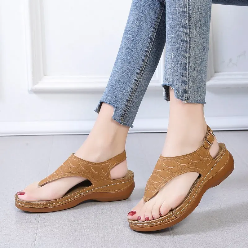 New Summer Women Strap Sandals Women's Flats Open Toe Solid Casual Shoes Rome Wedges Thong Sandals Sexy Ladies Shoes