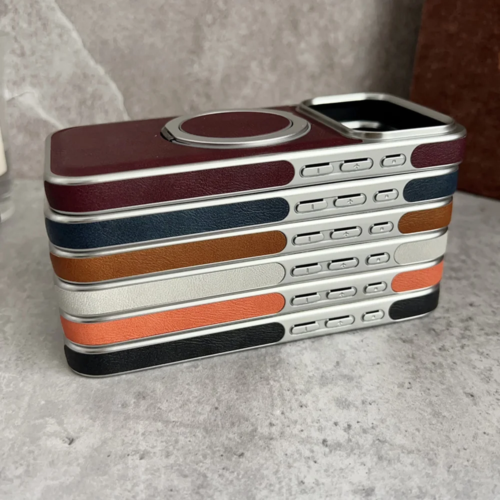 Elegant Rotating Magnetic Leather Phone Stand Case with Air Plating Hybrid Protector Cover