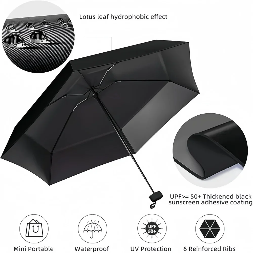 Portable Anti-UV Mini Umbrella - Compact Travel Sunshade for All Weather with UV Protection and Reinforced Design