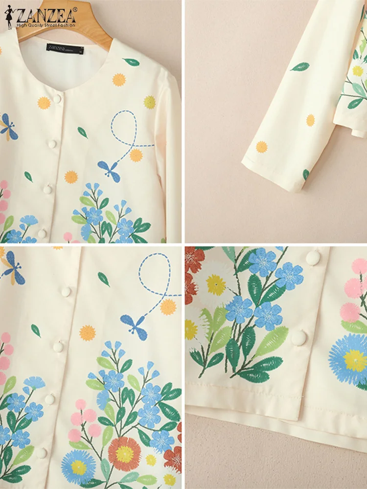 Autumn Floral Print Long Sleeve Blouse for Women