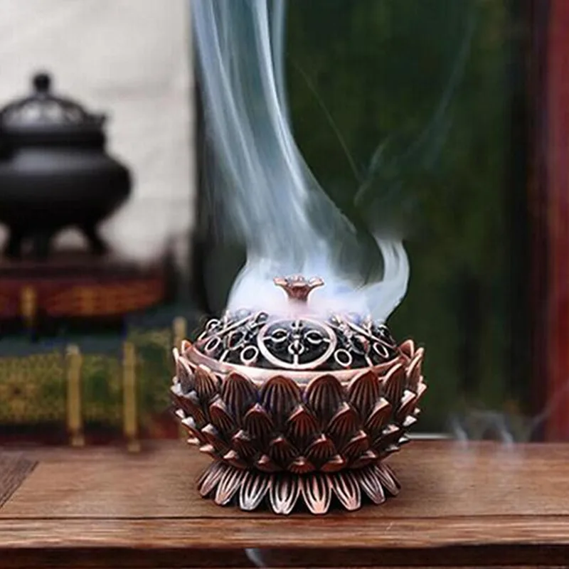 Retro Lotus Incense Holder Burner Charcoal Burning Bowl Vintage Tibetan Copper Buddha Sandalwood Censer Home Office Indoor Decor 1