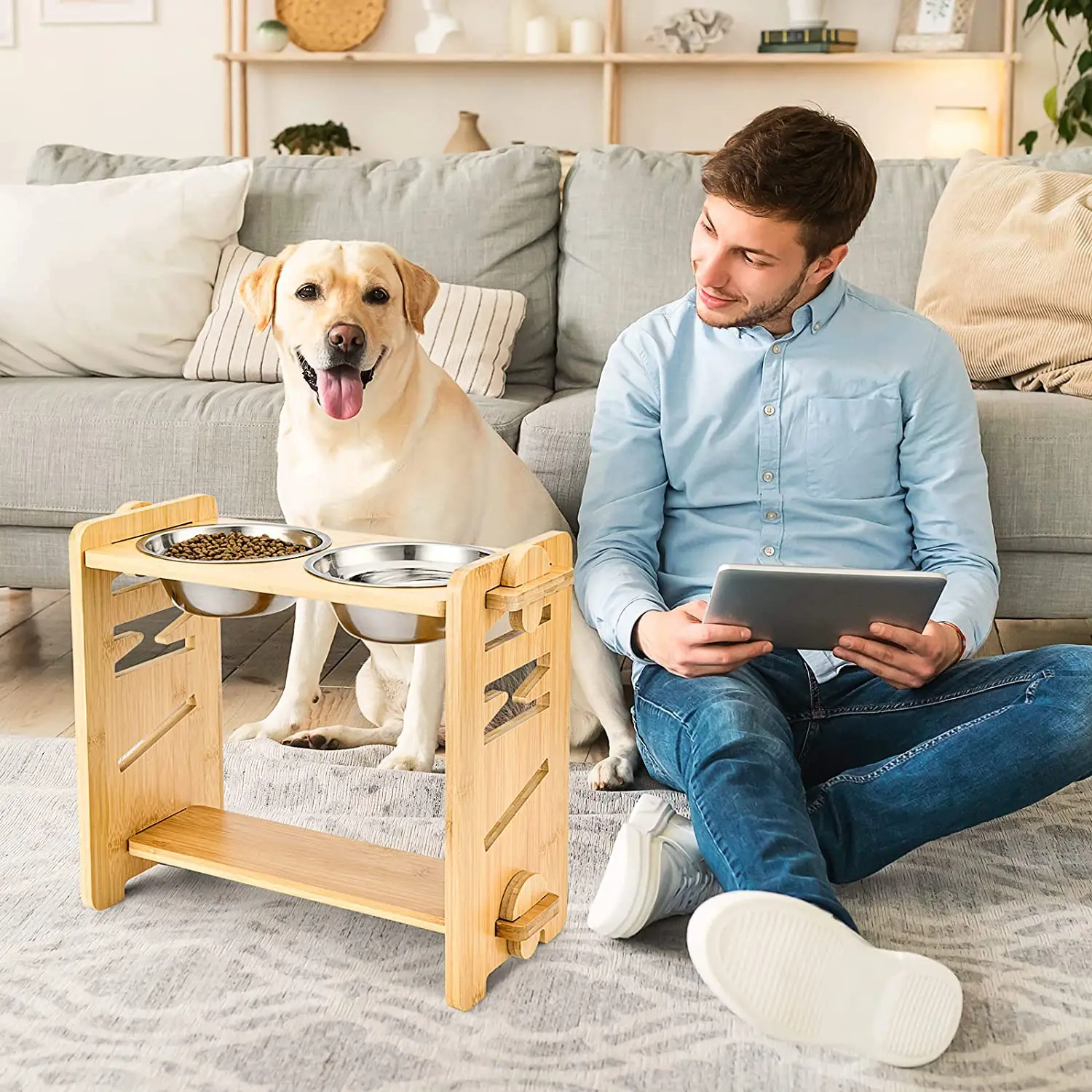 Raised Dog Bowls Stand for Small to Medium Dogs, Bamboo Elevated