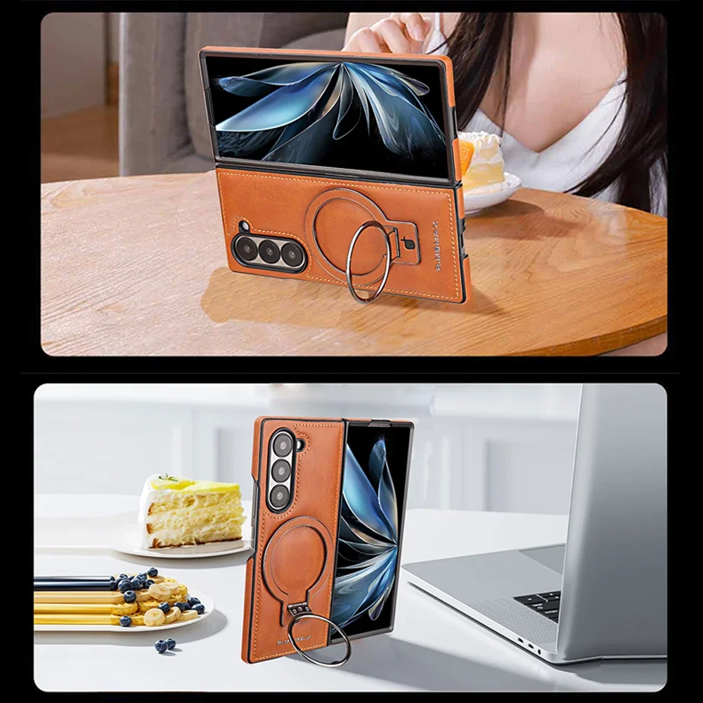 Vintage Leather Magnetic Phone Case with 360° Rotating Ring Stand