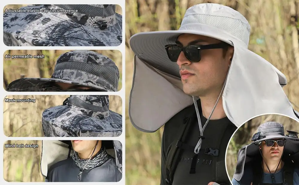 Description Picture 3 of itemSolar Fan Hat with Neck Flap USB Rechargeable UV Protection Dual Cooling Fan Fishing Hat Foldable Fisherman Hiking Sun Hat
