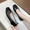 Fashionable Leather Square Head Flat Bottom Women's Shoes 2022 Autumn Color Matching Soft Bottom Large Casual Women's Shoes 4
