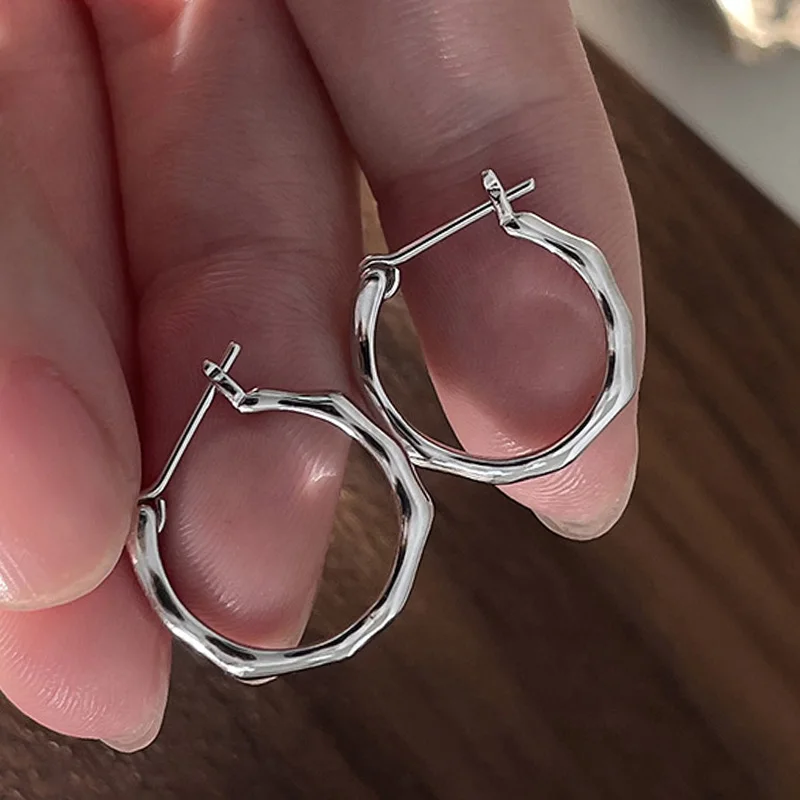 

2023 New S925 Sterling Silver Charm Simple Liquid Round Hoop Earrings For Women Fashion Wedding Party Gift Birthday Jewelry