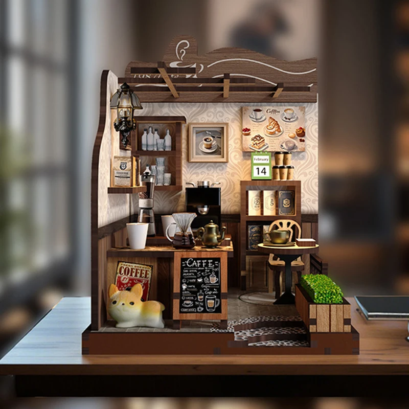 Rustic Wooden Coffee Cottage DIY Miniature Kit - Charming Home Decor & Unique Gift Idea
