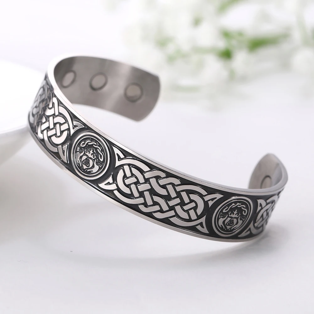 Magnetic Therapy Bracelet Norwegian Celtic Knot Viking Bracelet Stainless Steel Pain Relief Cuff Bracelet Best Gift Mens 3