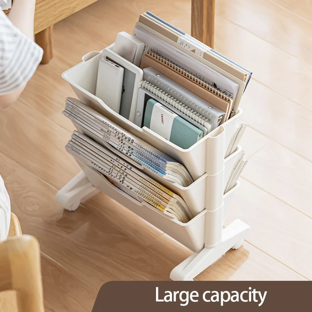 1pc 5/6 Tiers Bookshelf Movable Desk Floor Small Cart Book Storage Shelf  Pen Holder Lesson Document Storage Rack Office Supplies - AliExpress