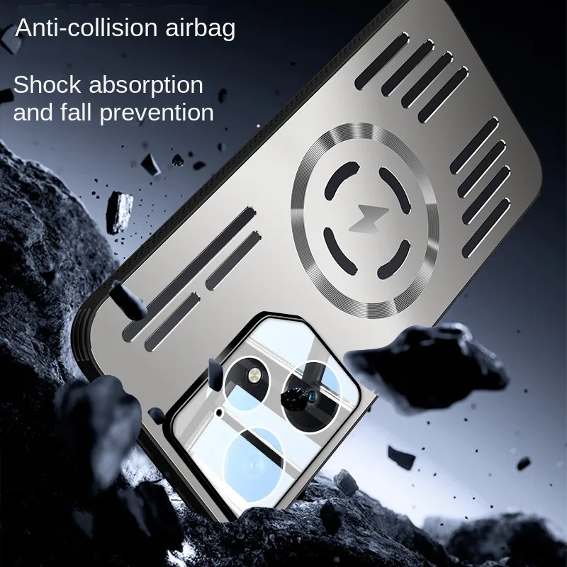 Hard Metal Heat Dissipation Magnetic Wireless Charging Phone Case - Protective Back Cover