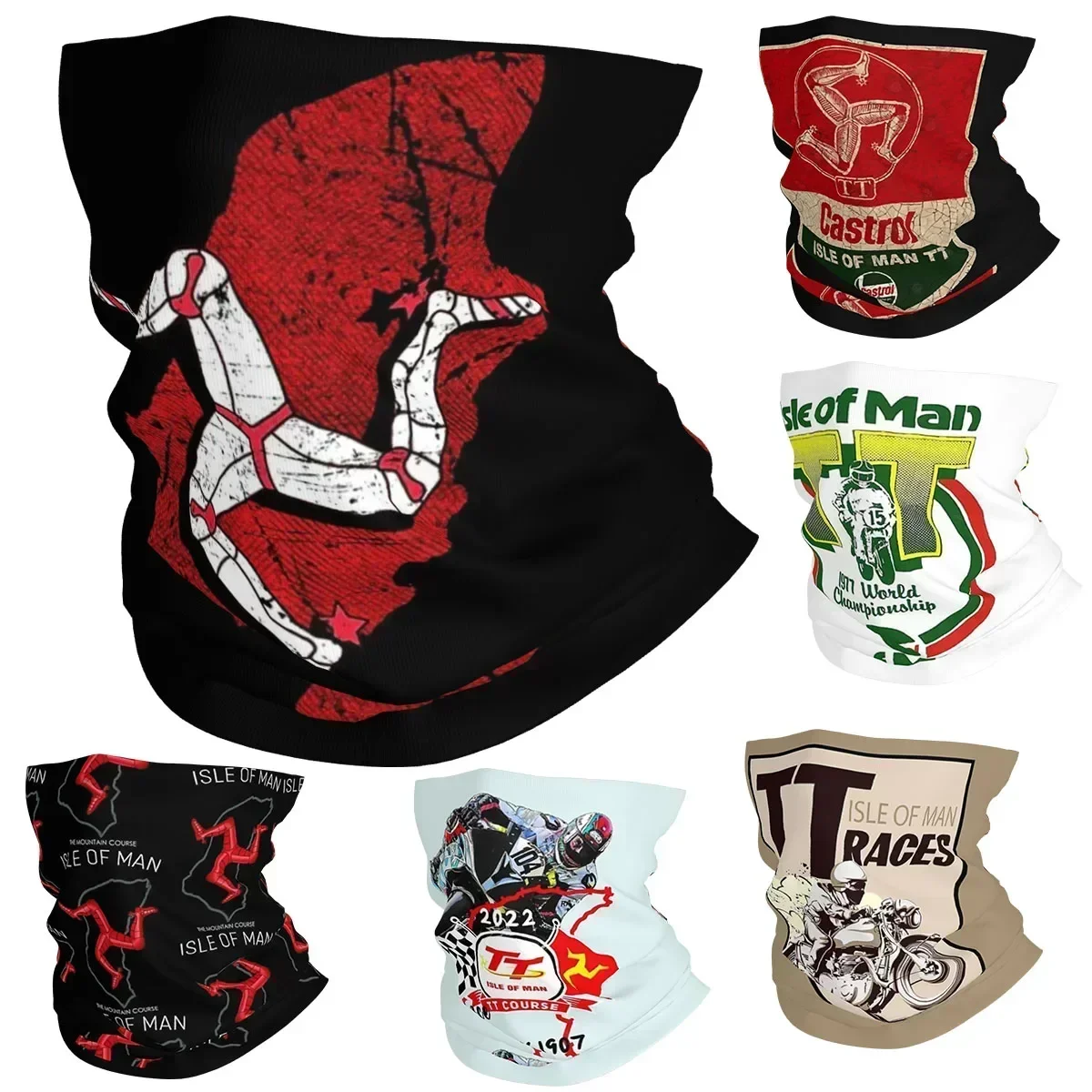 Isle Of Man TT Motorcycle Bandana Neck Gaiter Printed Wrap Scarf Warm Headband Hiking for Men Women Adult All Season