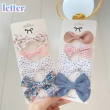 

4Pcs/Set Floral Hair Clip Set Girl Cute Bow Flower Lace Trimming Headwear Cartoon Hair Clips Hairpin Headdress Hair Accessories