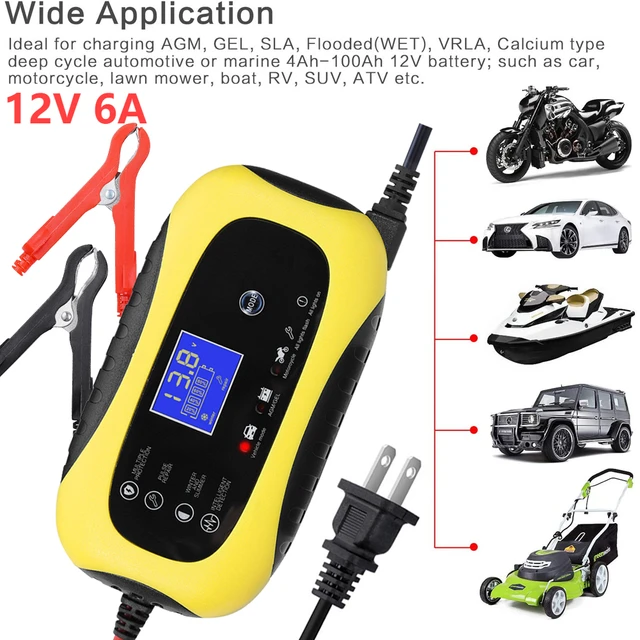 Prise UE 12V 6A - Chargeur De Batterie De Voiture, Charge Rapide  Intelligente, Type De Réparation D'impulsions, Arrêt Automatique Complet,  Double Mode Plomb-acide Pour Moto, E-fast