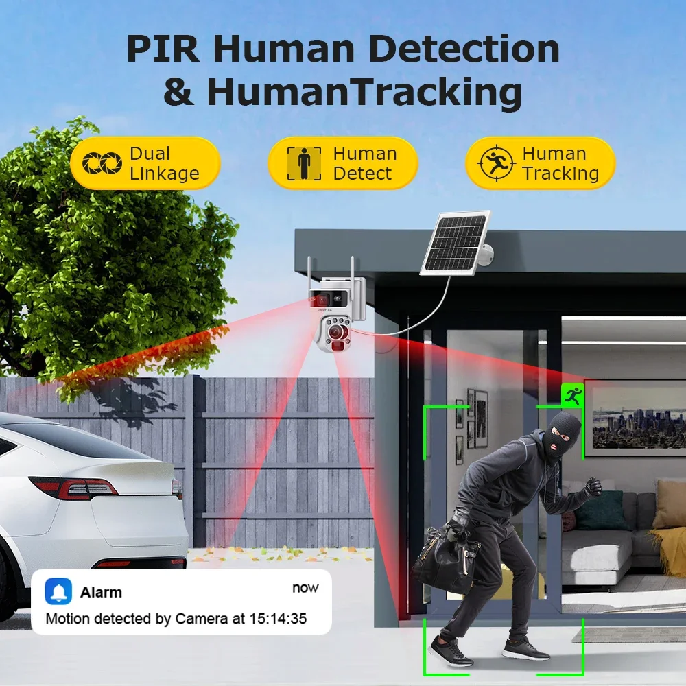 SHIWOJIA 4G Solar Camera 6K 12MP 50X Optical ZOOM Dual Screen Outdoor Security WiFi IP Camera Night Vision PIR Detection AutoTra 4