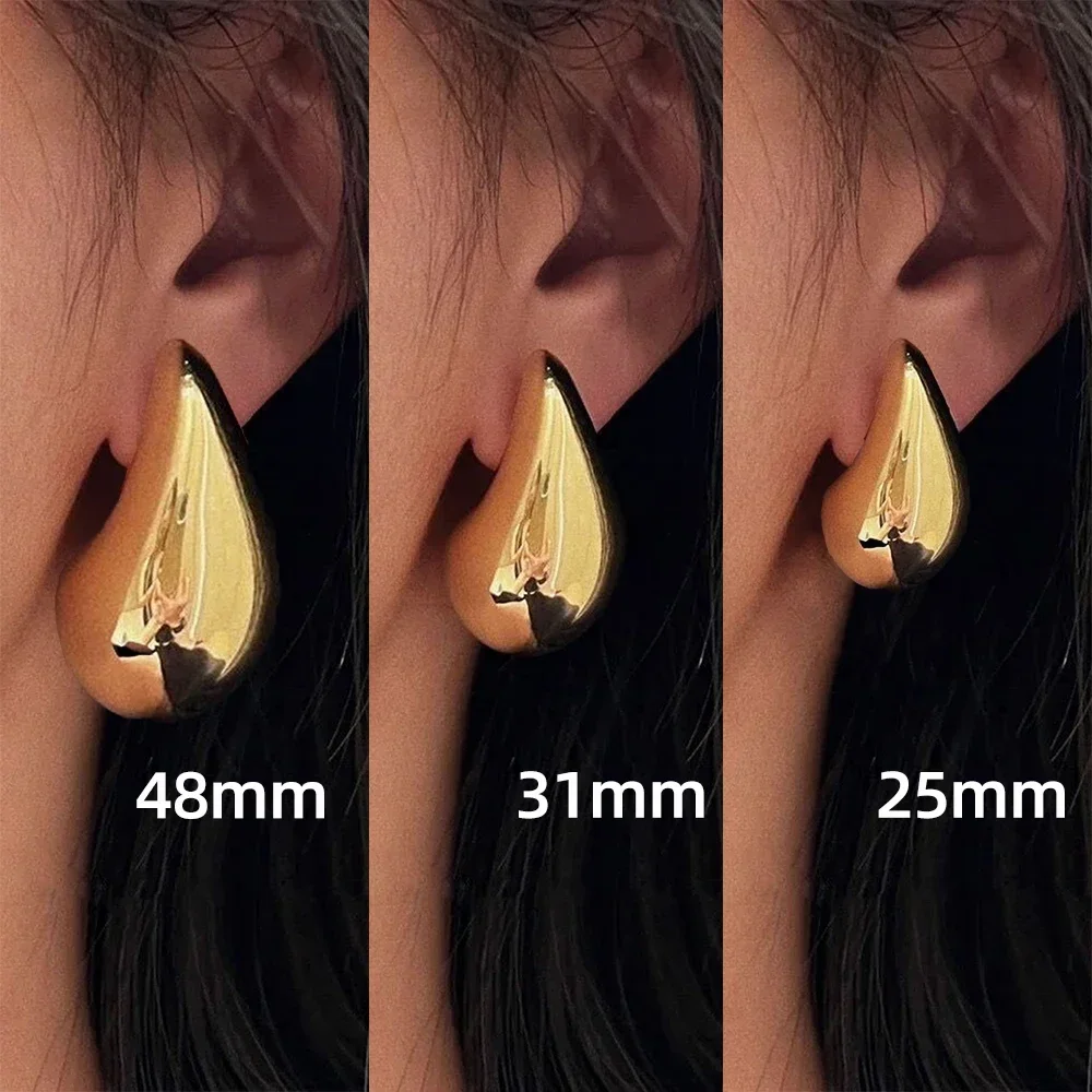 Drop Earrings Oversize Smooth Teardrop for Women Lightweight Large Chunky Dome Stainless Steel Ear Jewelry Gifts