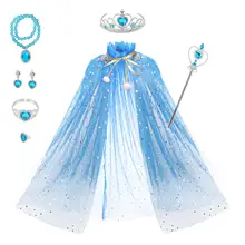 

Princess Cape Set 7 Pieces Girls Princess Cloak With Tiara Crown, Wand For Little Girls Dress Up Mesh Sunscreen Cape