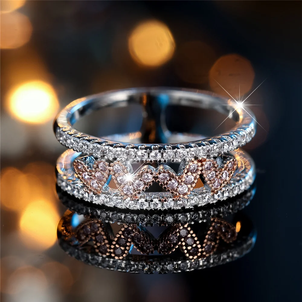 Crystal Female White Zircon Stone Engagement Rings For Women Silver Color Wedding Bands Jewelry Party Gifts