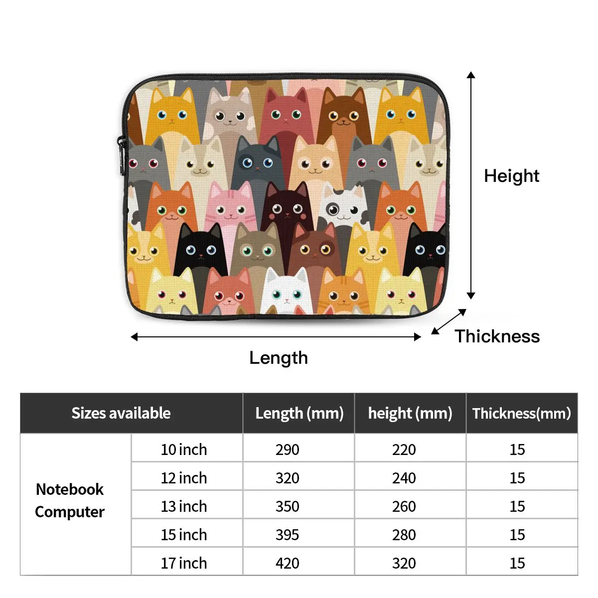 Cat Laptop Liner Sleeve para Homens e Mulheres Shockproof Case Notebook Bolsa Animal Notebook 10 12 13 15 17 - Imagem 2