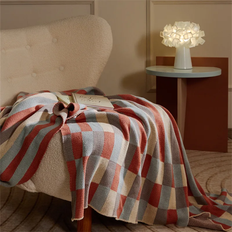 

Langgao New Four Seasons Nordic Class a Cotton Bedroom Office Area Knitted Geometric Striped Pattern Blanket