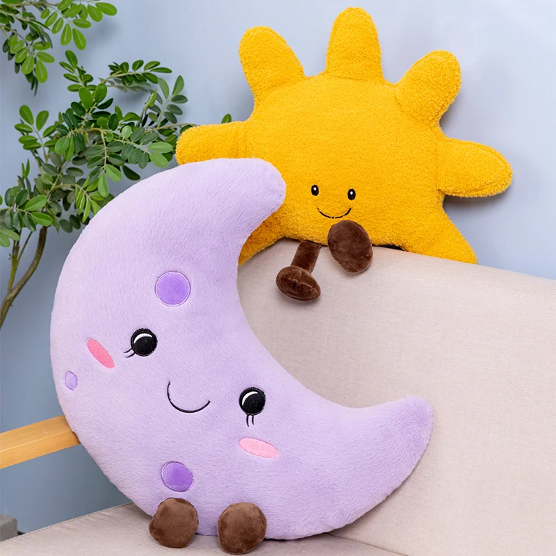Cuddly Star Pillow with Legs Plush Stuffed Smiling Sun Moon Cloud Cushion Home Office Chair Cot Emotional Decor Christmas Gift 4