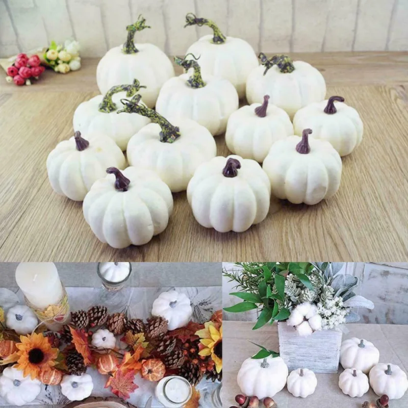 Artificial Pumpkin Mold 6/12pcs White Halloween Thanksgiving Autumn Harvest Pumpkin Decor Props Desktop Ornaments Gift