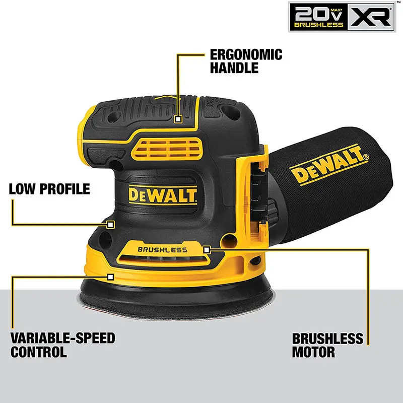 Фото Орбитальная шлифовальная машина DEWALT DCW210B, литиевая батарея 20 в, бесщеточная, 5 дюймов, ручная шлифовальная машинка с вибрацией, 8000 ~ OPM №2