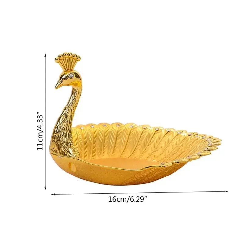 Fruit Plate Pretty Gold Peacock Fruit Plate Luxury Zinc Alloy Tray Delicate Storage Plate for Candy Trinket Jewelry Snack Serving Home Decor fruit plate