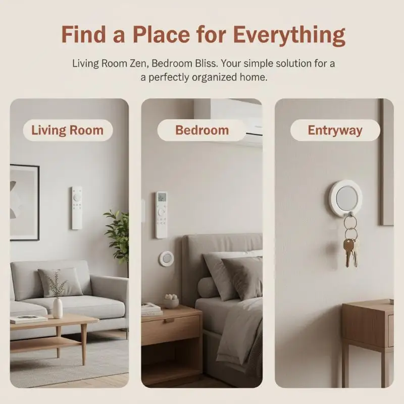 Universal Remote Control Magnetic Holder with Strong Hook for Convenient Wall Placement