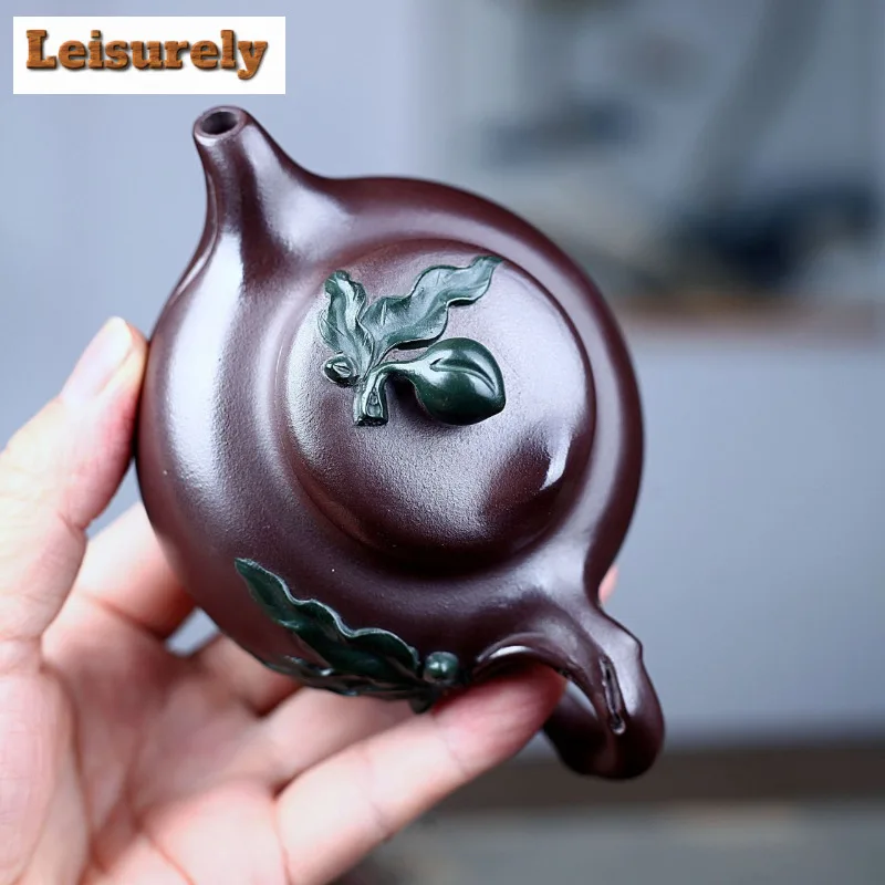 240ml High-end Yixing Purple Clay Teapots Handmade Longevity Peach Pot Raw Ore Purple Mud Tea Soaking Kettle Zisha Tea Set Craft