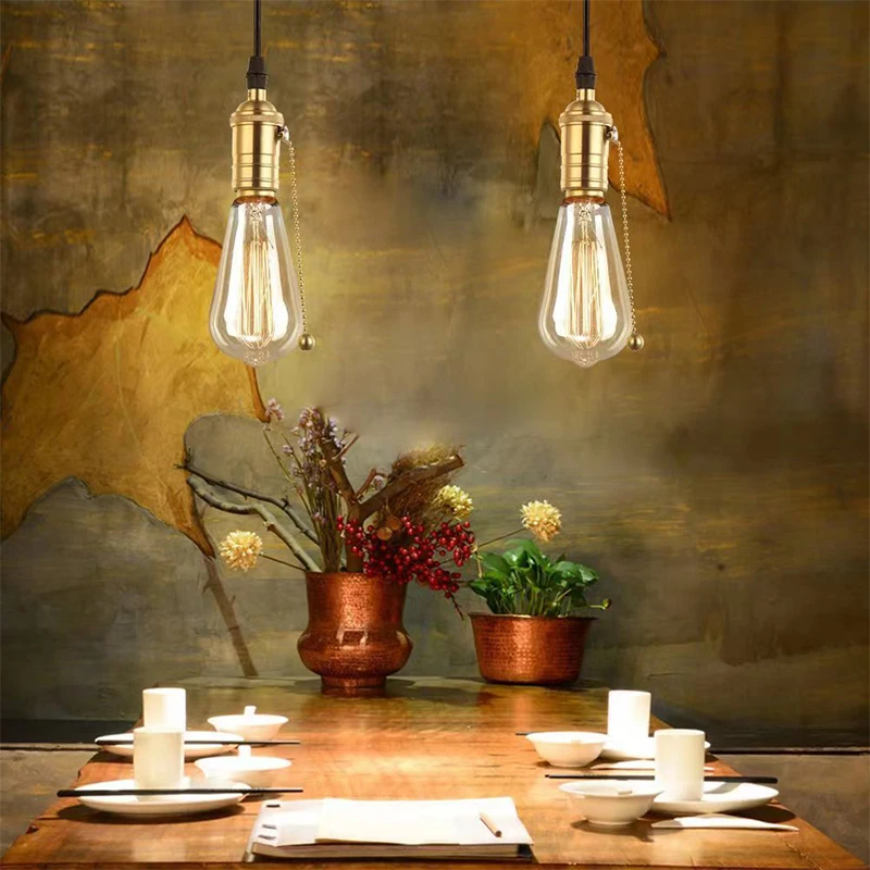 Vintage E27 Lamp Base Copper DIY Lampholder With Switch Edison Vintage Lighting Screw Socket Antique Brass Lamp Holder Fixture