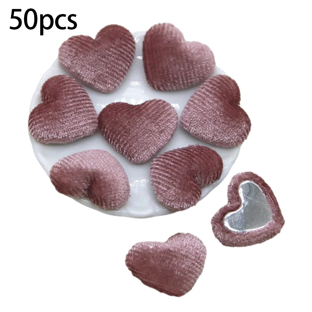 50Pcs Furry Fabric Heart Crafts Heart Earrings And Hair Accessories Costume Hair Clips Handicrafts DIY Accessories