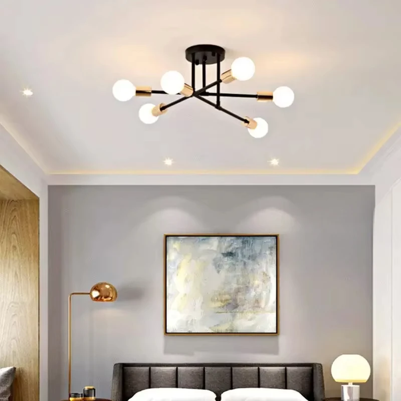 Modern Simple Living Room Ceiling Light Nordic Creative Bedroom Multi-head Lamps Indoor Iron E27 Decorative Lights