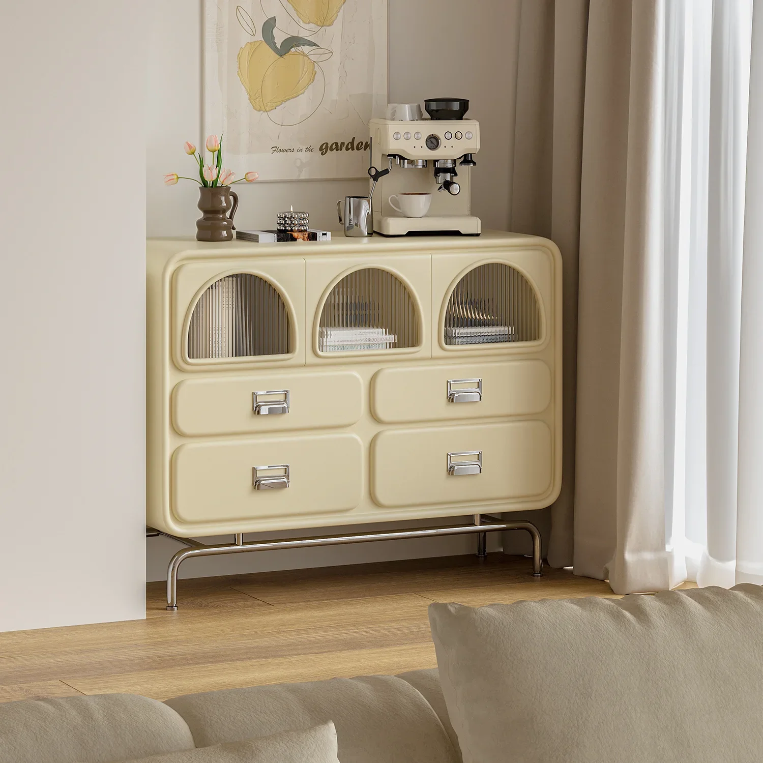 

French Sideboards Cabinet Solid Wood Nordic Style Living Room Cabinets Multi-Functional Kitchen Storage Cabinets Furniture