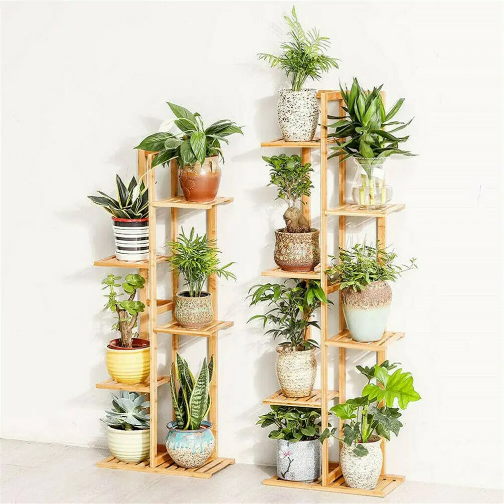 Bamboo 5 / 6 Tier Plant Stand Rack Multiple Flower Pot Holder Shelf Indoor Outdoor Planter Display Shelving Unit for Patio