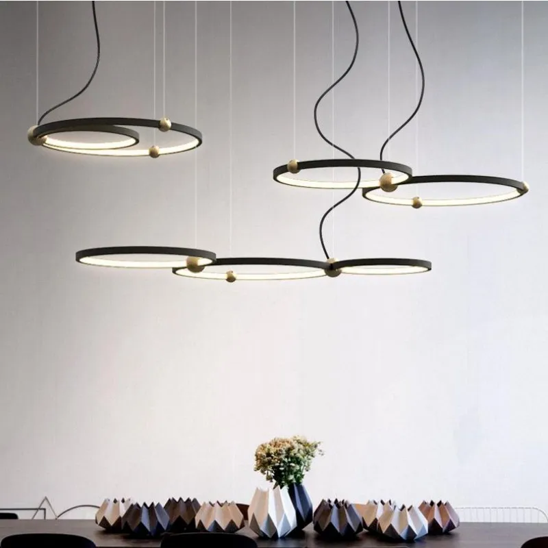 

Modern Loop Type Led Pendant Lights A Living Room Kitchen Accesories Guest Black Chandelier Home Decoration Lighting Fixtures