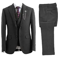 Men 3 Piece Suit Tweed Herringbone Double-Breasted Wedding Tuxedos Size  Men Clothing 2
