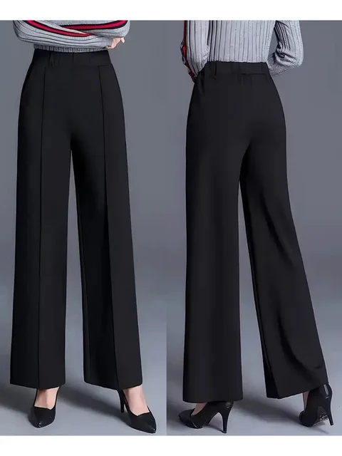 Women’s High Waist Straight Leg Pants with Pockets - Office Chic