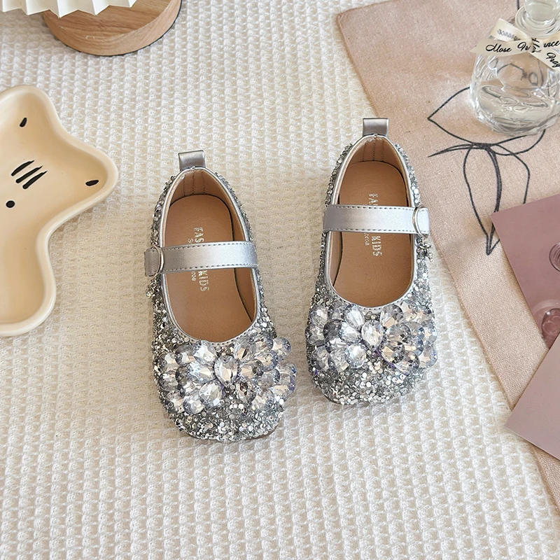 New Luxury Girl Shoes Spring Autumn Shallow Children Fashion Princess Ballet Shoes Sequins Rhinestone Kids Wedding Party Shoes