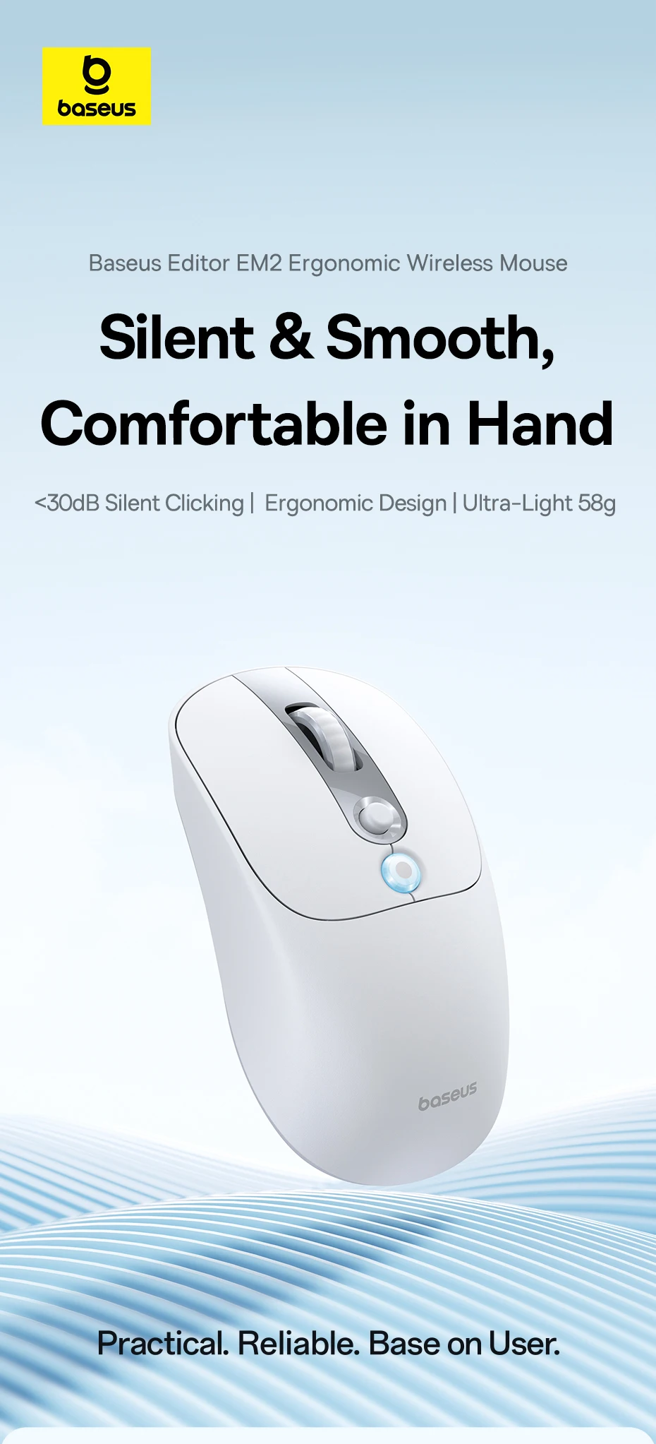 Baseus EM2 Ergonomic Wireless Mouse Bluetooth 5.3 2.4G