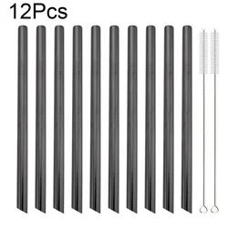 12 - Piece Set of Colorful Reusable Stainless Steel Drinking Straws (Black)