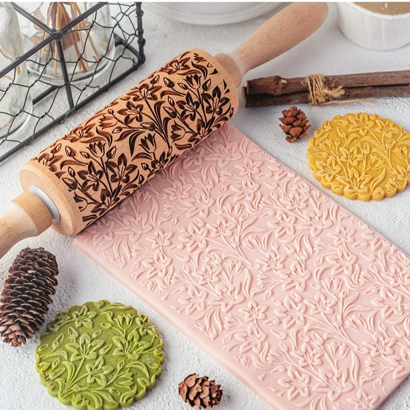 Beech Wood Embossing Rolling Pins for DIY Baking
