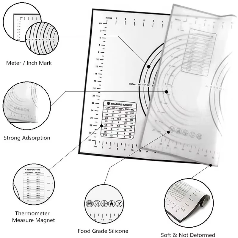 Silicone Baking Mat Kneading Pad Dough Mat Pizza Cake Dough Maker Kitchen Cooking Grill Non-Stick Gadgets Bakeware Pastry