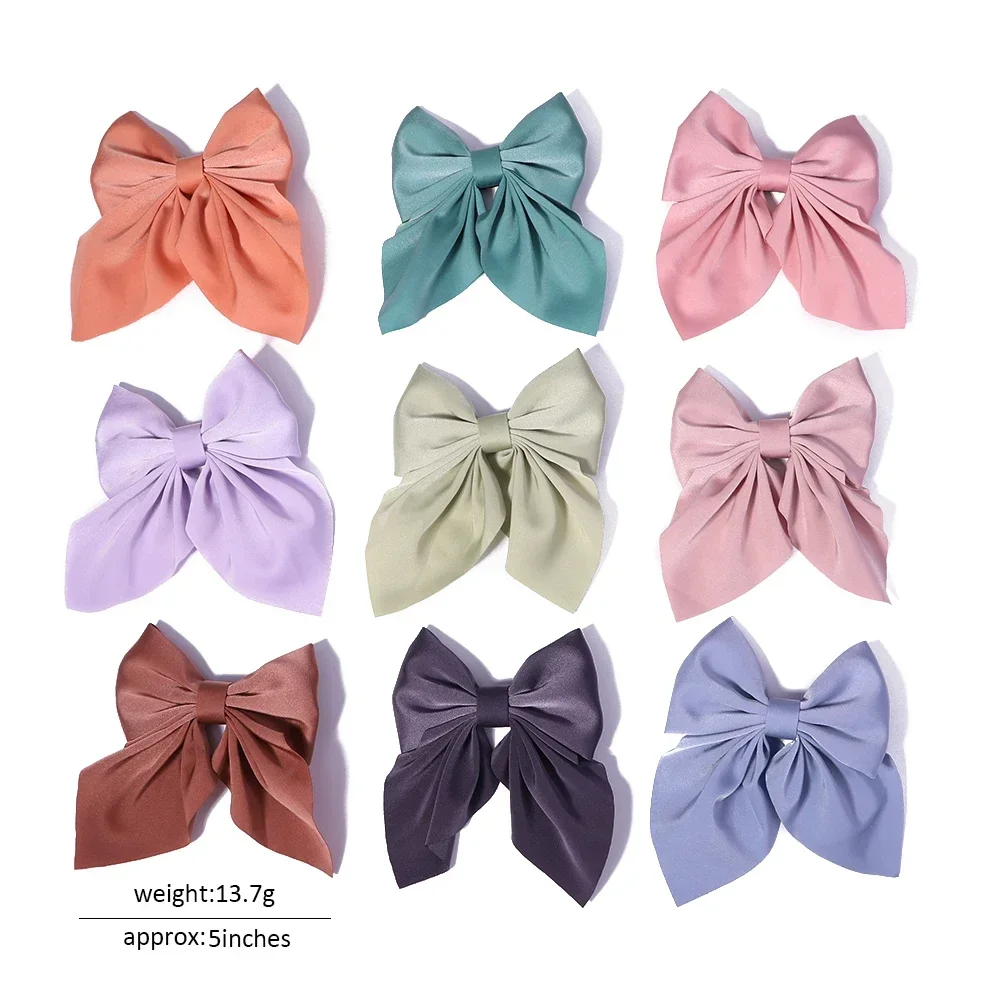New Sweet Bow Hairpins Solid Color Bowknot Hair Clips For Girls Satin Butterfly Barrettes Duckbill Clip Kids Hair Accessories images - 6